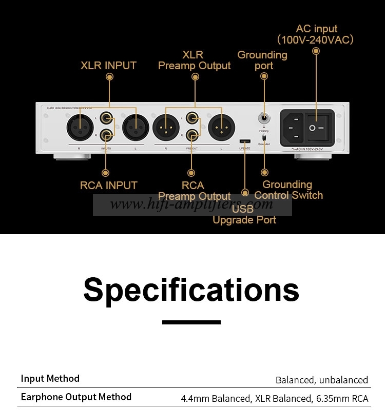 SMSL H400 Hi-Res Headphone Amplifier Earphone AMP RCA XLR Balanced Input Hi-End Pre-Amp With Remote