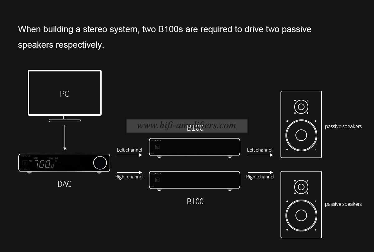 TOPPING B100 Mono Pure Power Amplifier Output Power 4Ω 100W A Pair