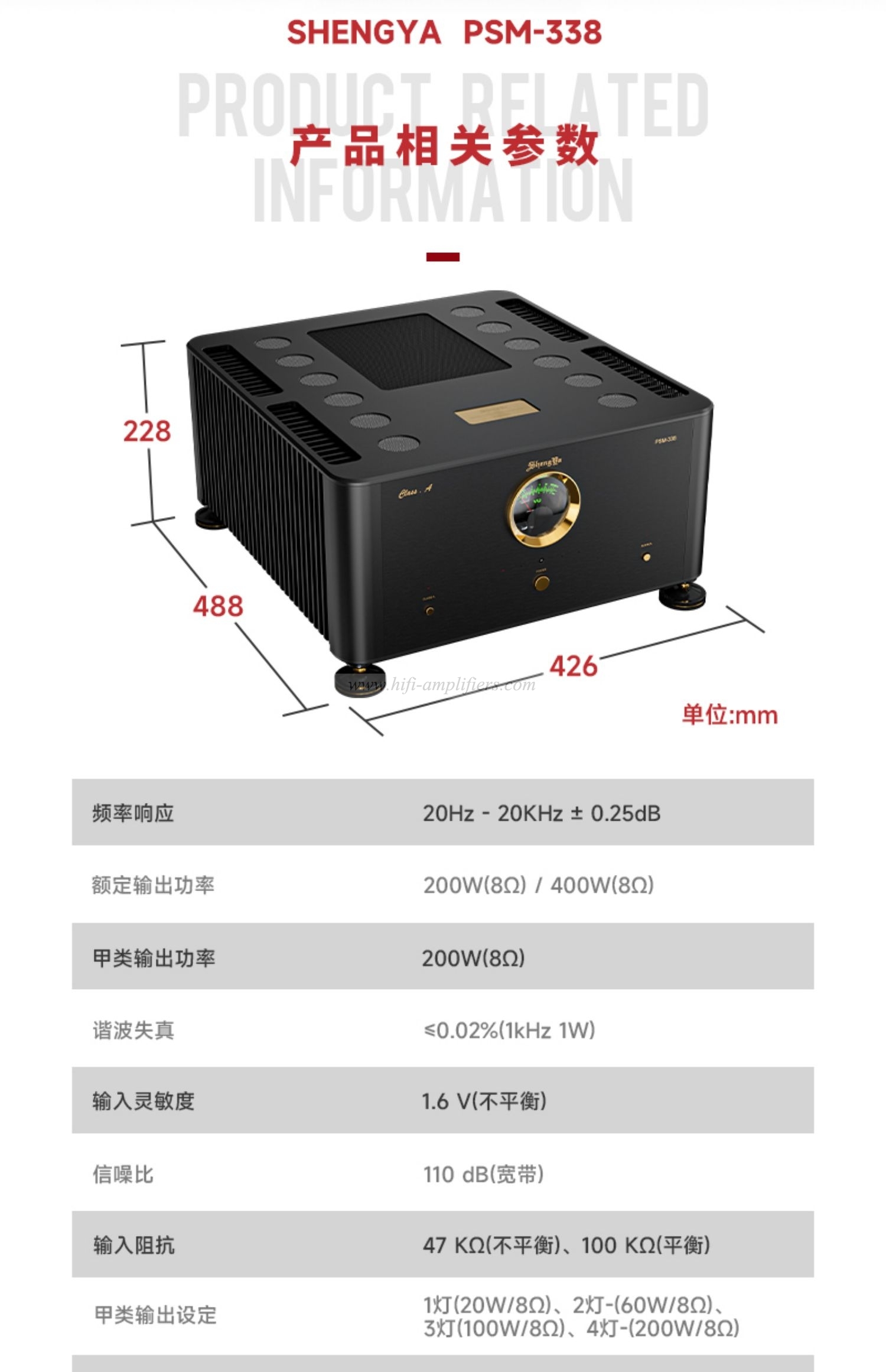 Shengya PSM-338 HI-end Mono Full Balanced Gallstone Hybrid Class A Power Amplifier