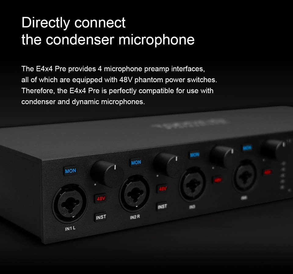 TOPPING E4x4 Pre professional audio interface computer live streaming recording mixing 8 DAW channels 4 LoopBack channels