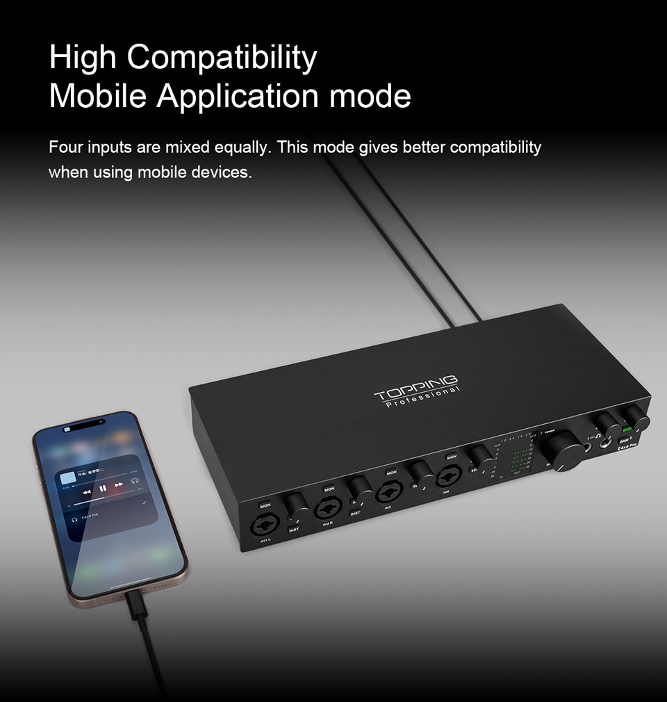 TOPPING E4x4 Pre professional audio interface computer live streaming recording mixing 8 DAW channels 4 LoopBack channels