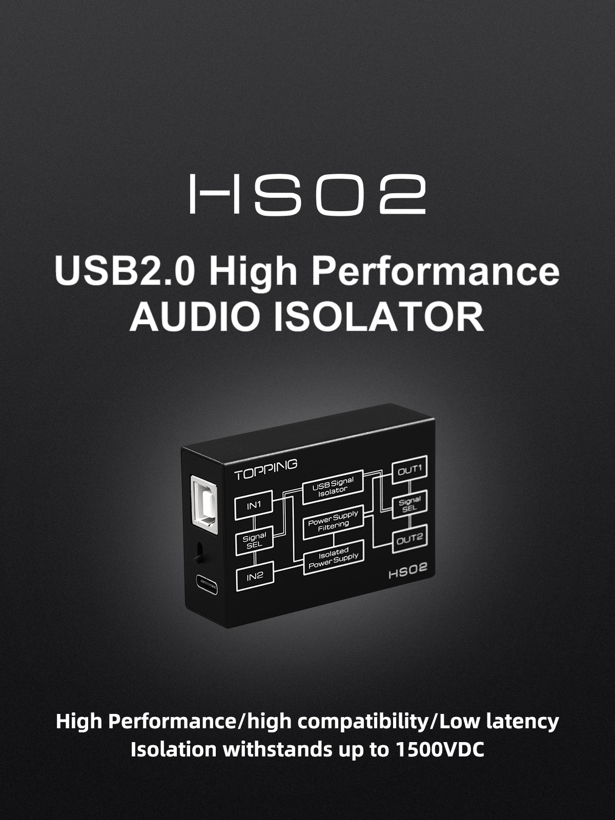 TOPPING HS02 USB 2.0 High Performance Audio Isolator with USB-B and Type C Input High Speed and Highly Compatible