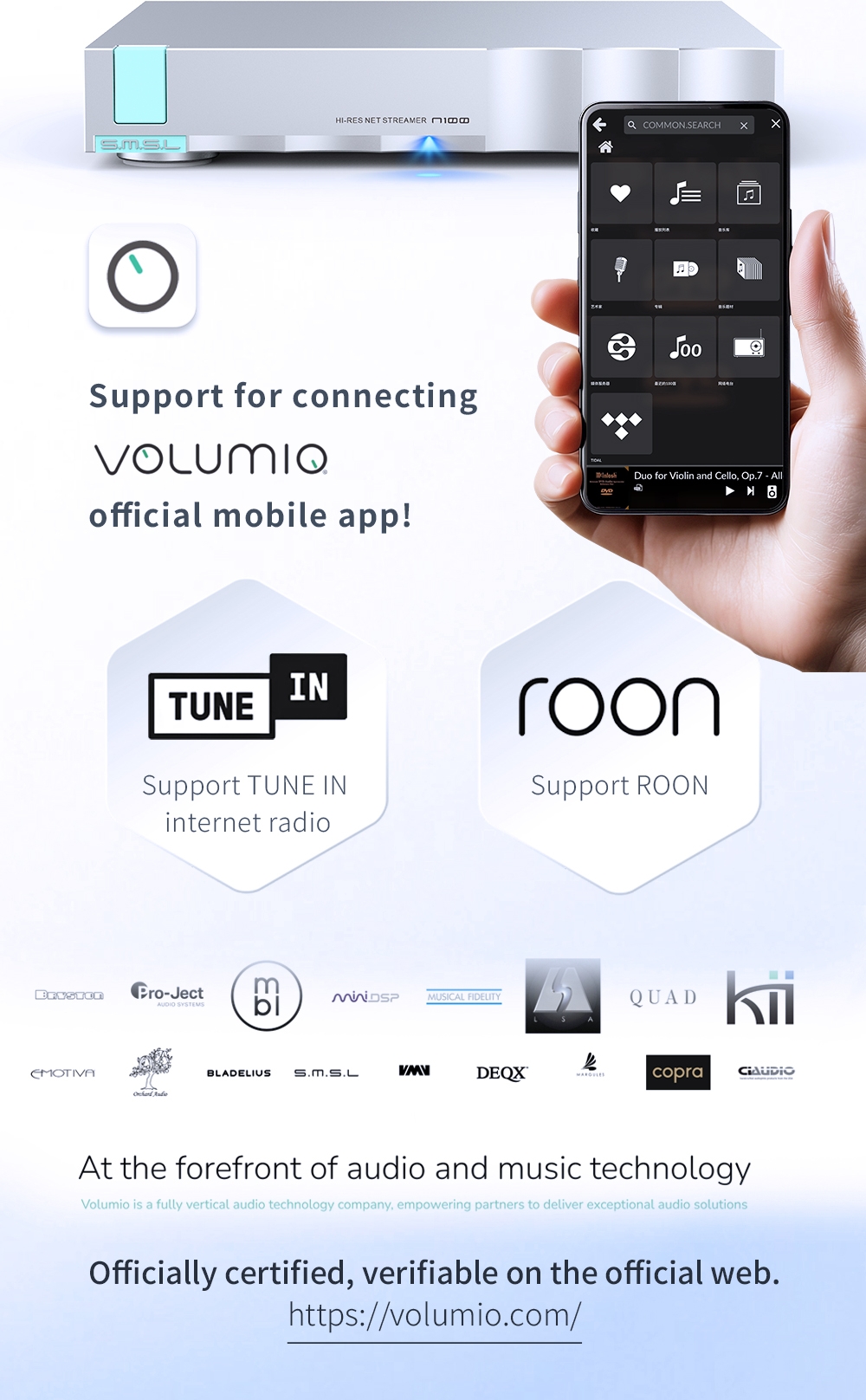 SMSL N100 Hi-Res Net streamer support all Functions of VOLUMIO supports TIDAL / QOBUZ Airplay / DLNA / ROON WIFI