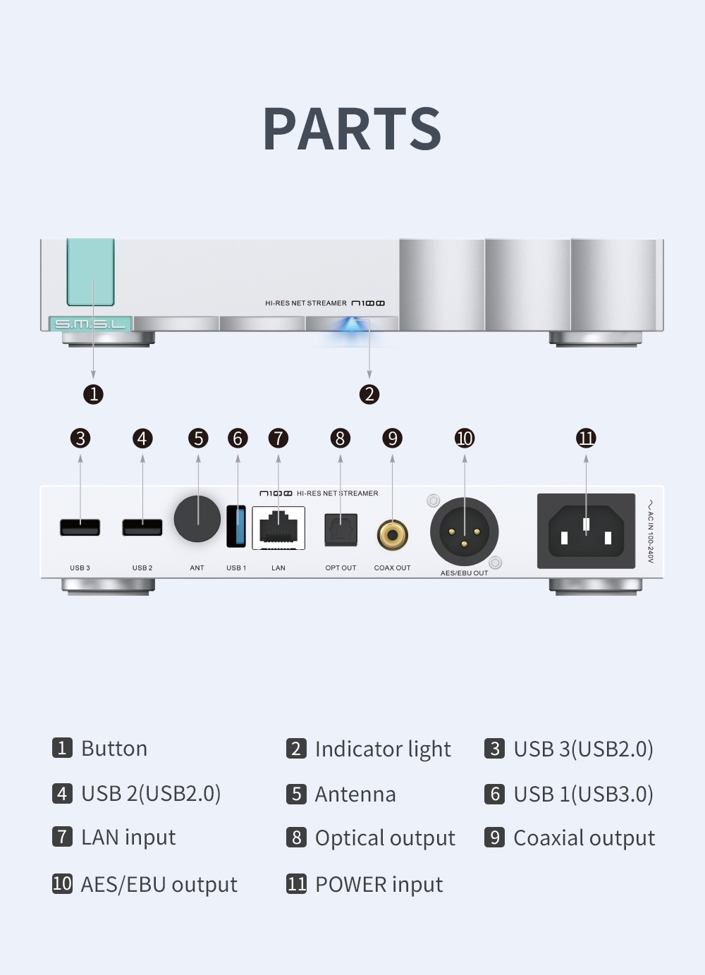 SMSL N100 Hi-Res Net streamer support all Functions of VOLUMIO supports TIDAL / QOBUZ Airplay / DLNA / ROON WIFI