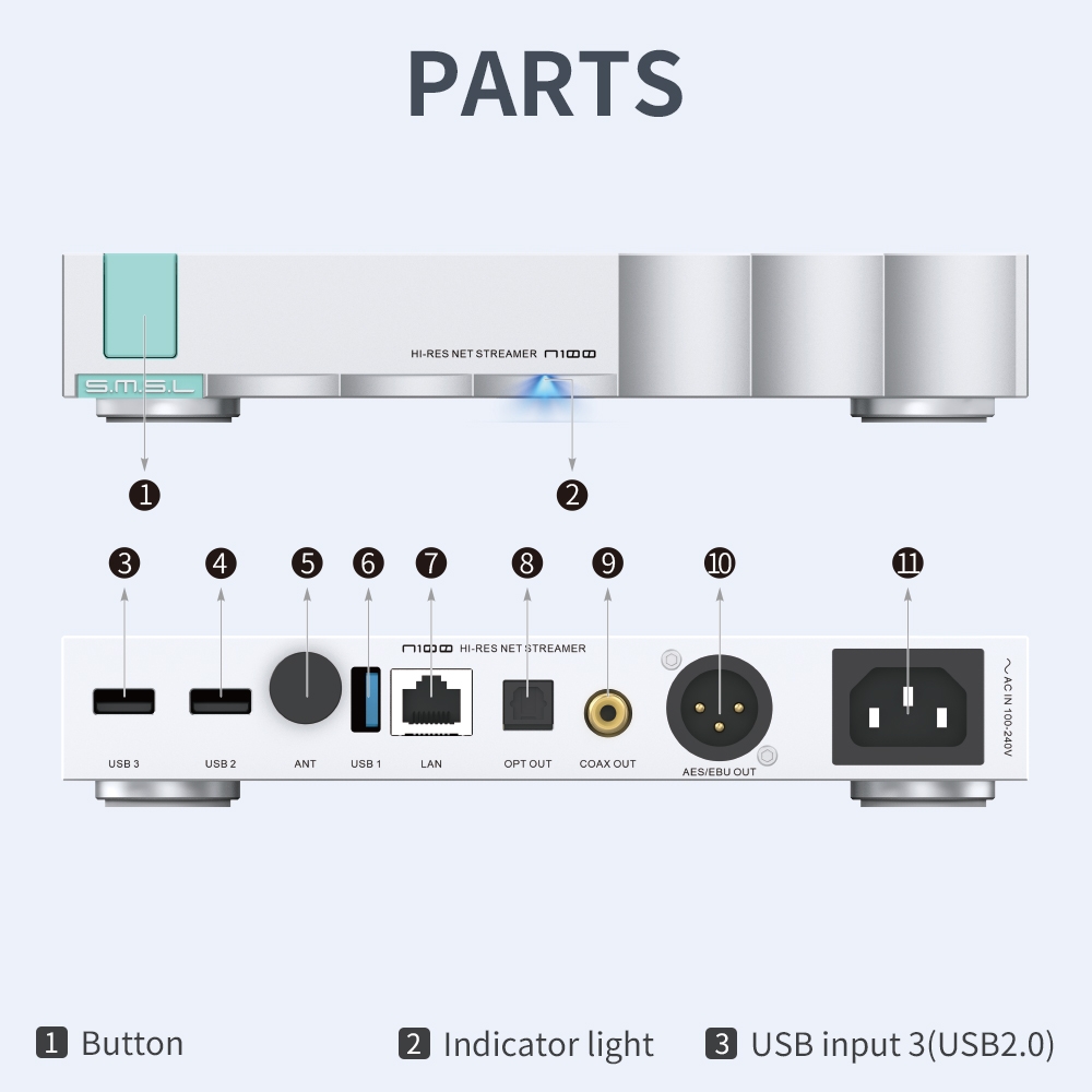 SMSL N100 Hi-Res Net streamer support all Functions of VOLUMIO supports TIDAL / QOBUZ Airplay / DLNA / ROON WIFI