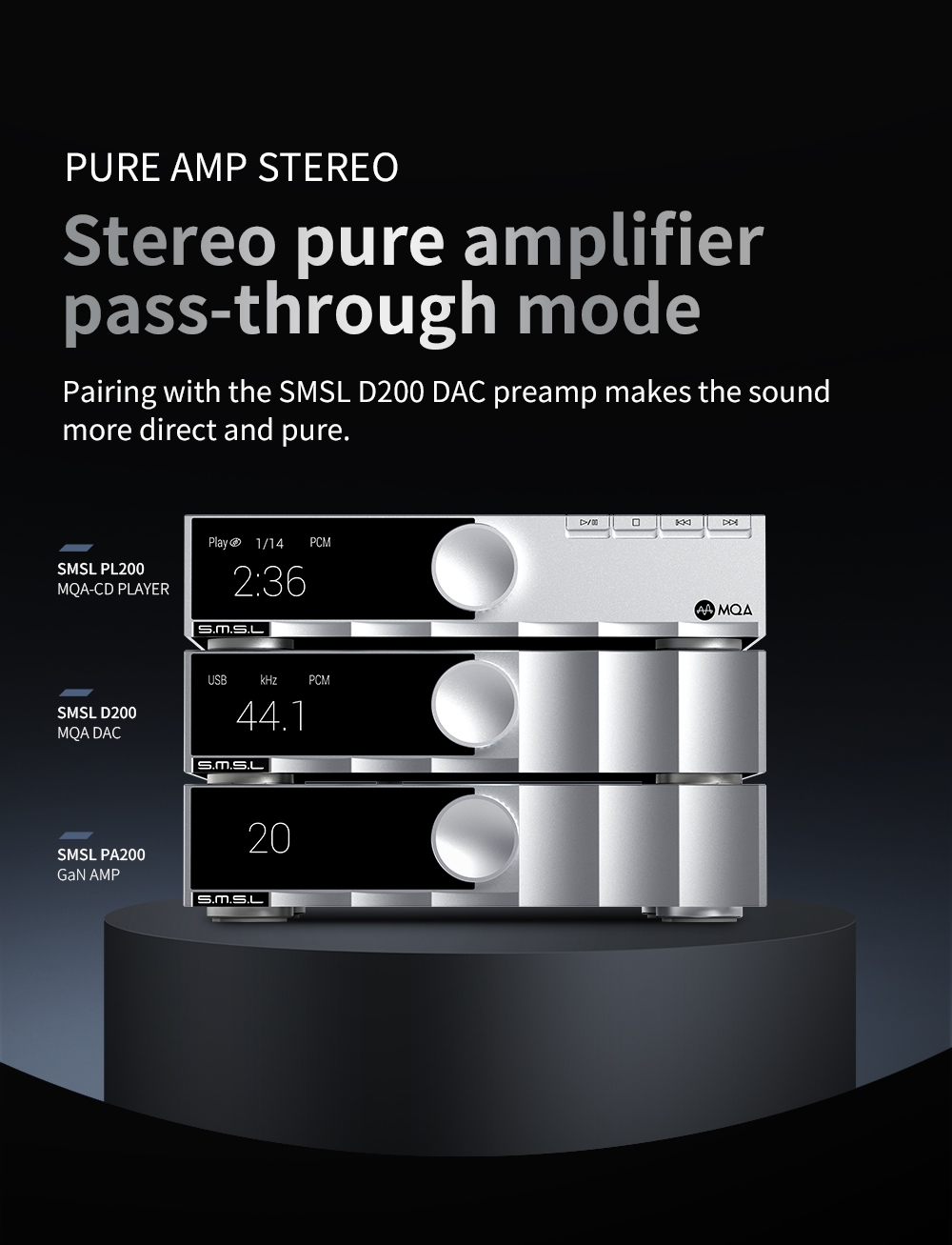 SMSL PA200 Gallium Nitride Power Amplifier New GaN FET Pure AMP MONO Switching Frequency up to 1Mhz